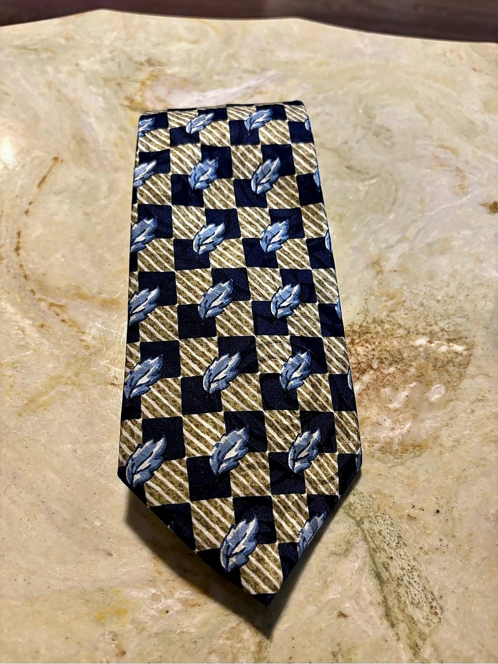 Cerruti 1881 Geometric Silk-Style Tie in Blue & Gold Like New